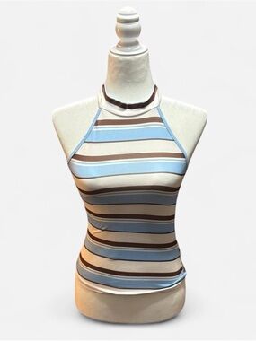 Striped Halter Tank Top - Blue & Brown